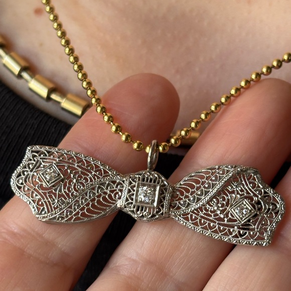 Vintage Converted 14KT White Gold Diamond Pendant - Picture 3 of 15